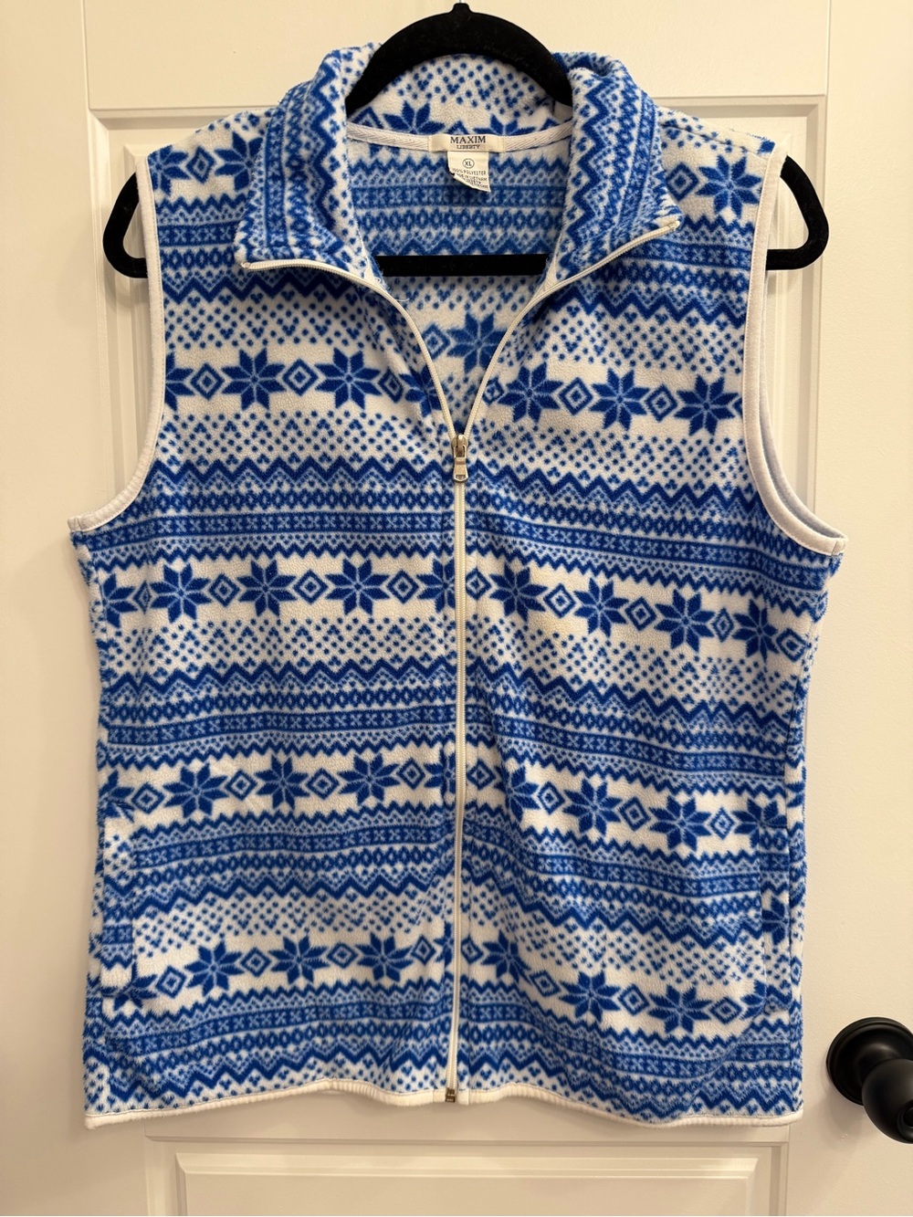 Maxima Blue & White Fair Isle Zip-Front Fleece Vest